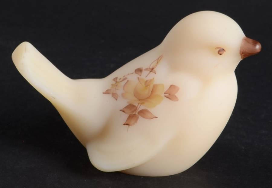 Chocolate Roses On Cameo Satin Small Bird Figurine by Fenton-1