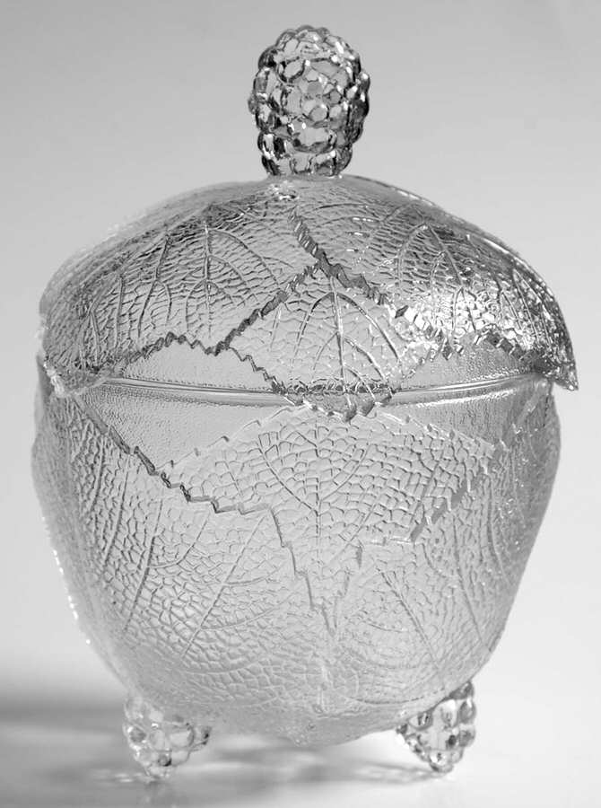 Grape Leaf Clear Candy Jar & Lid by Fostoria-1