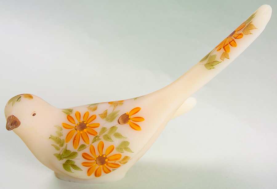 Daisies on Cameo Satin Happiness Bird Figurine by Fenton-1