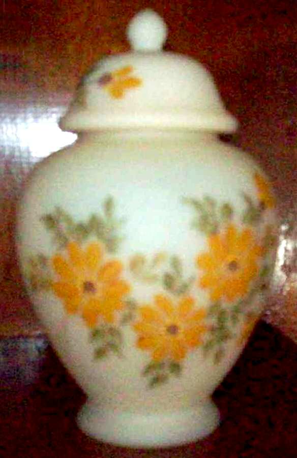 Daisies on Cameo Satin Small Temple Jar & Lid by Fenton-1