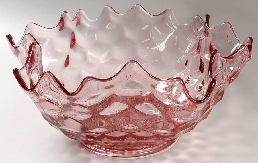 American Clear (Stem 2056) 11" Pink Round Whimsey Crimped Bowl by Fostoria-1