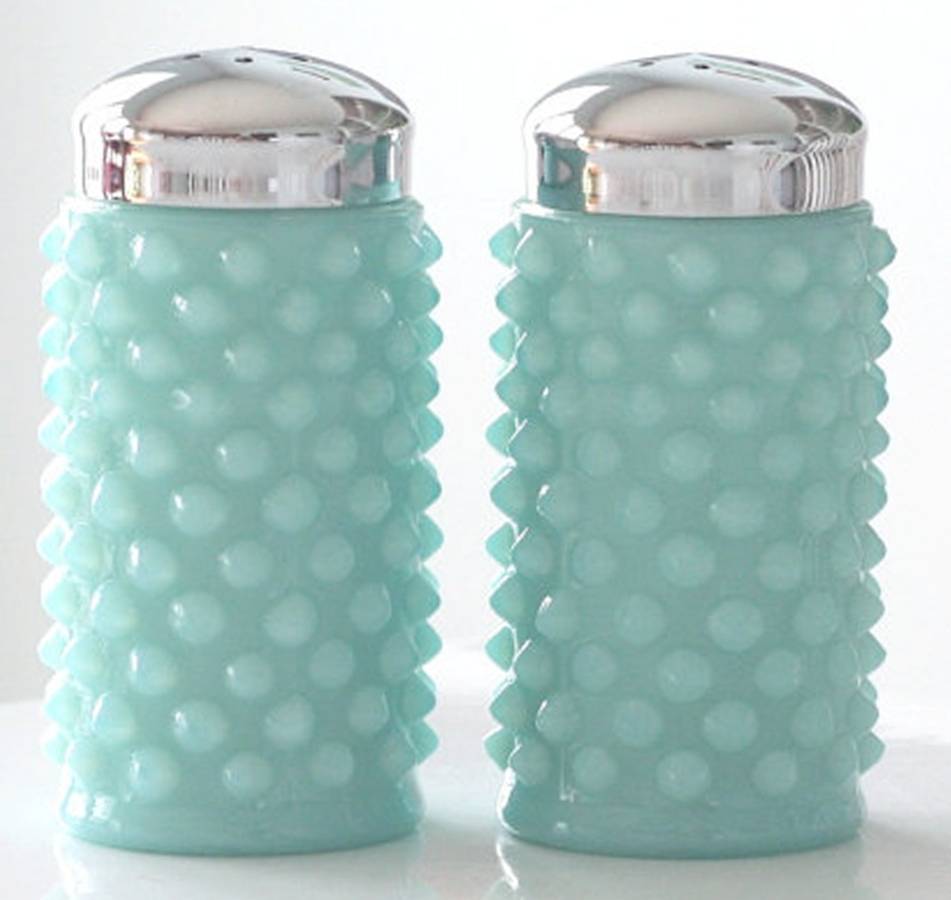Hobnail Turquoise Shaker Set w/Metal Lids by Fenton-1