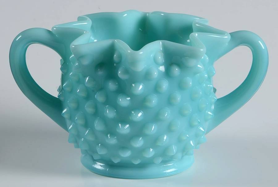 Hobnail Turquoise Star Shape Open Sugar by Fenton-1