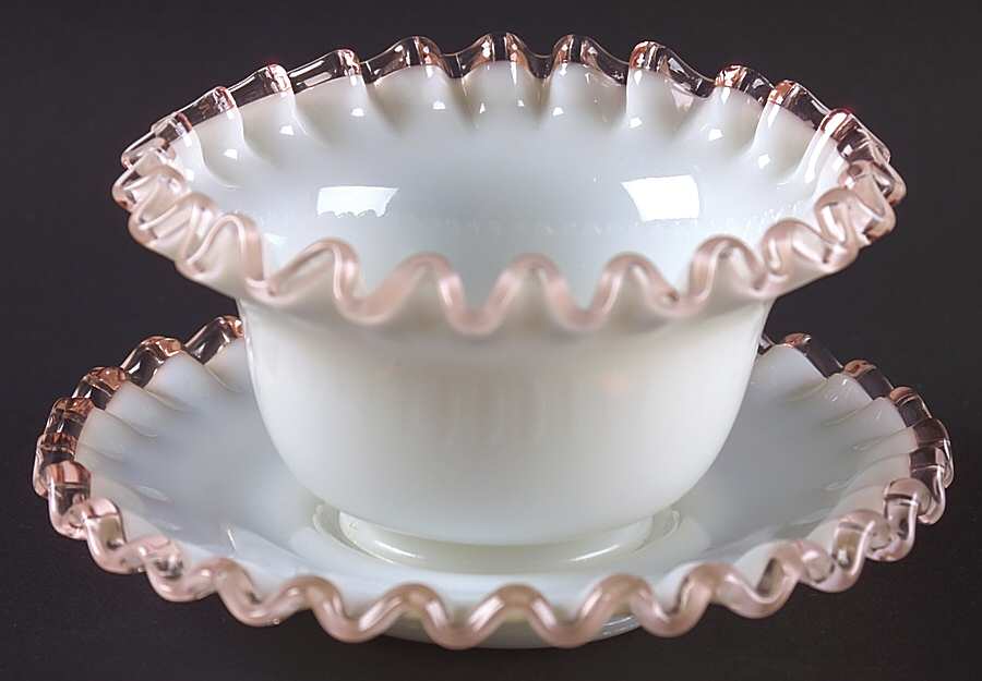 Rose Crest Mayonnaise Bowl and Underplate by Fenton-1