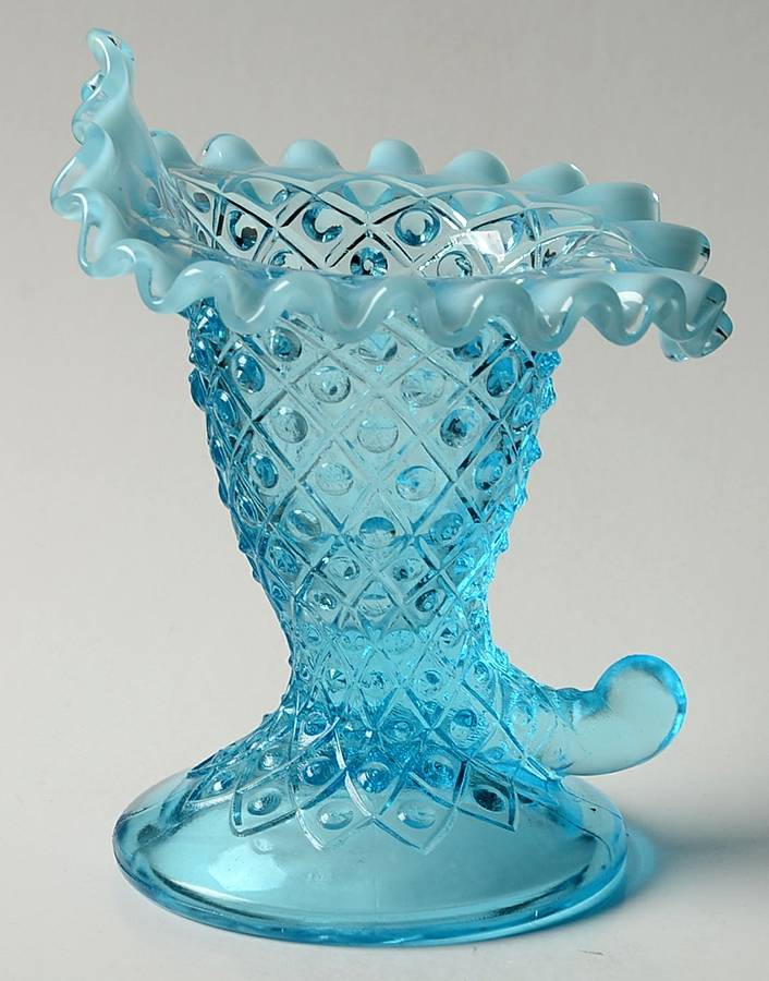 Diamond Lace Blue (Opalescent) Cornucopia Vase by Fenton-1