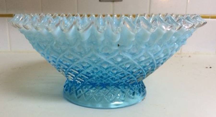 Diamond Lace Blue (Opalescent) 10" Round Bowl by Fenton-1