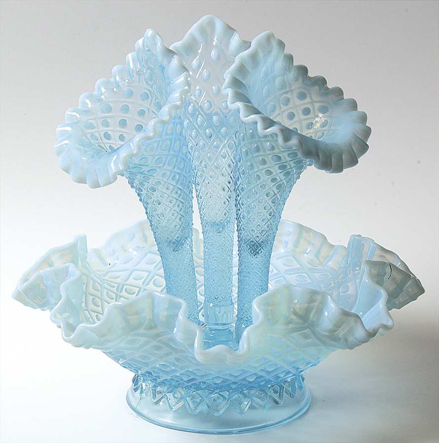 Diamond Lace Blue (Opalescent) (4 Piece) Small Epergnette Set by Fenton-1