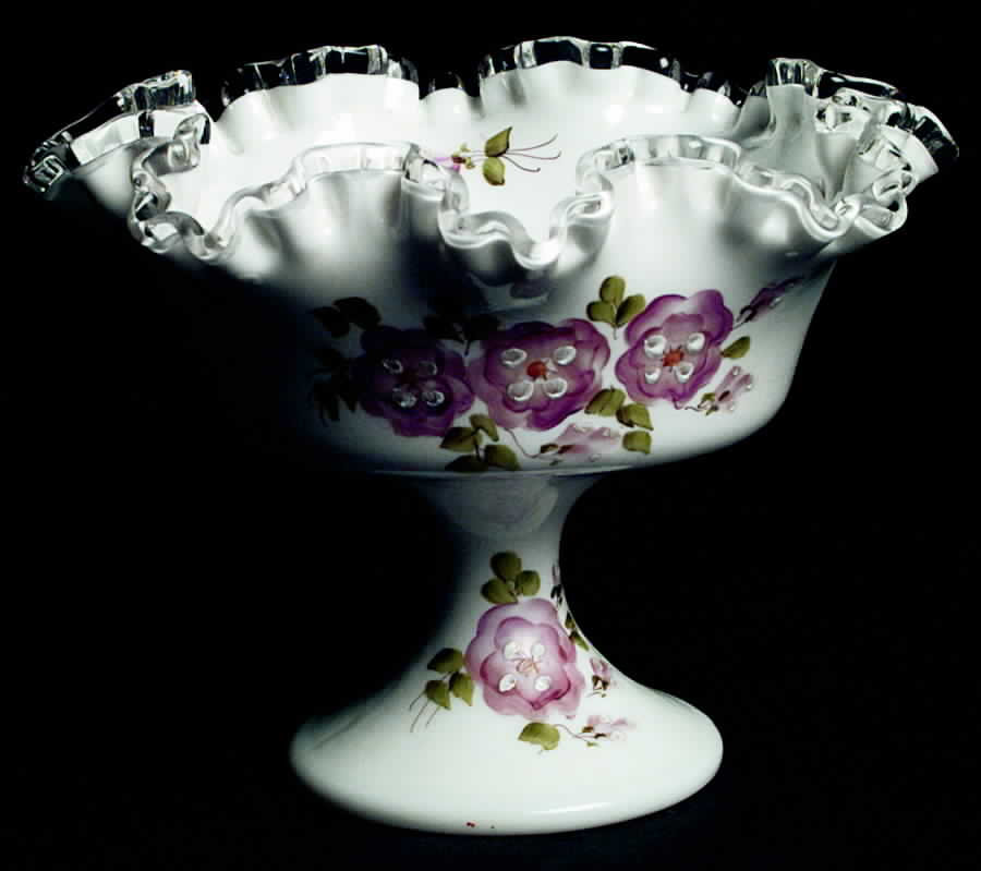 Apple Blossom on Silver Crest Round Compote (Height X Width) by Fenton-1