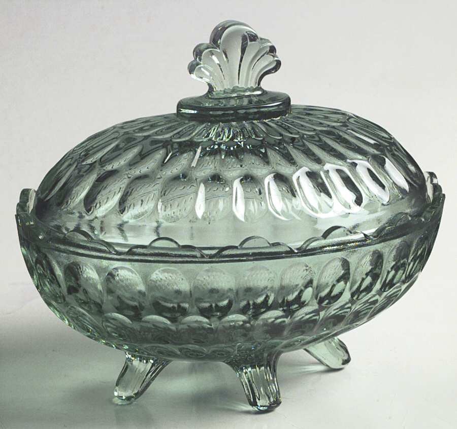 Thumbprint Green (Seamist Green) Oval Candy Dish with Lid by Fenton-1