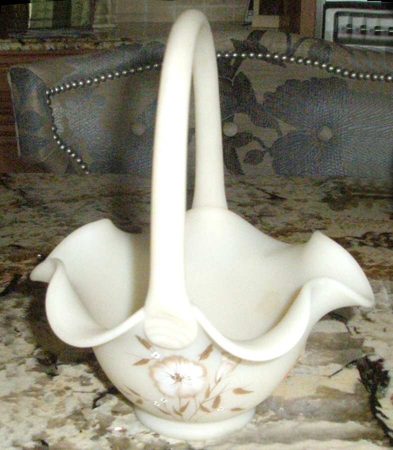 Wildflower on Cameo Satin #7534 7" Basket by Fenton-1