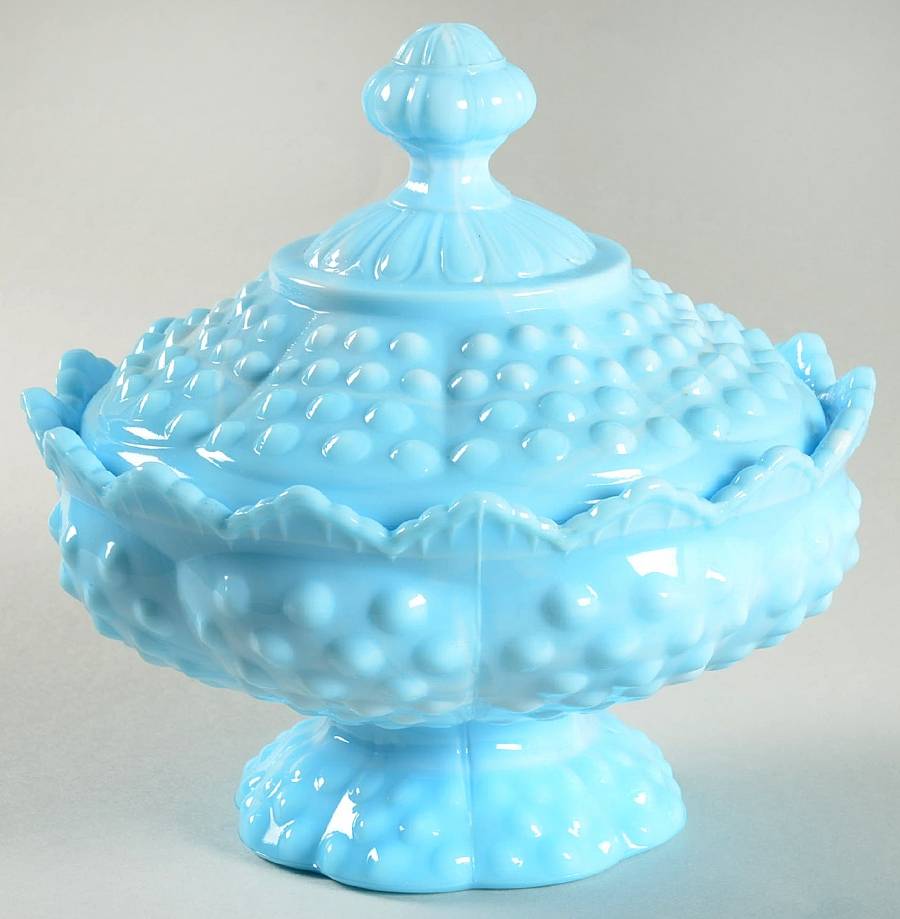 Hobnail Blue (Marble) Low Footed Candy Box & Lid by Fenton-1