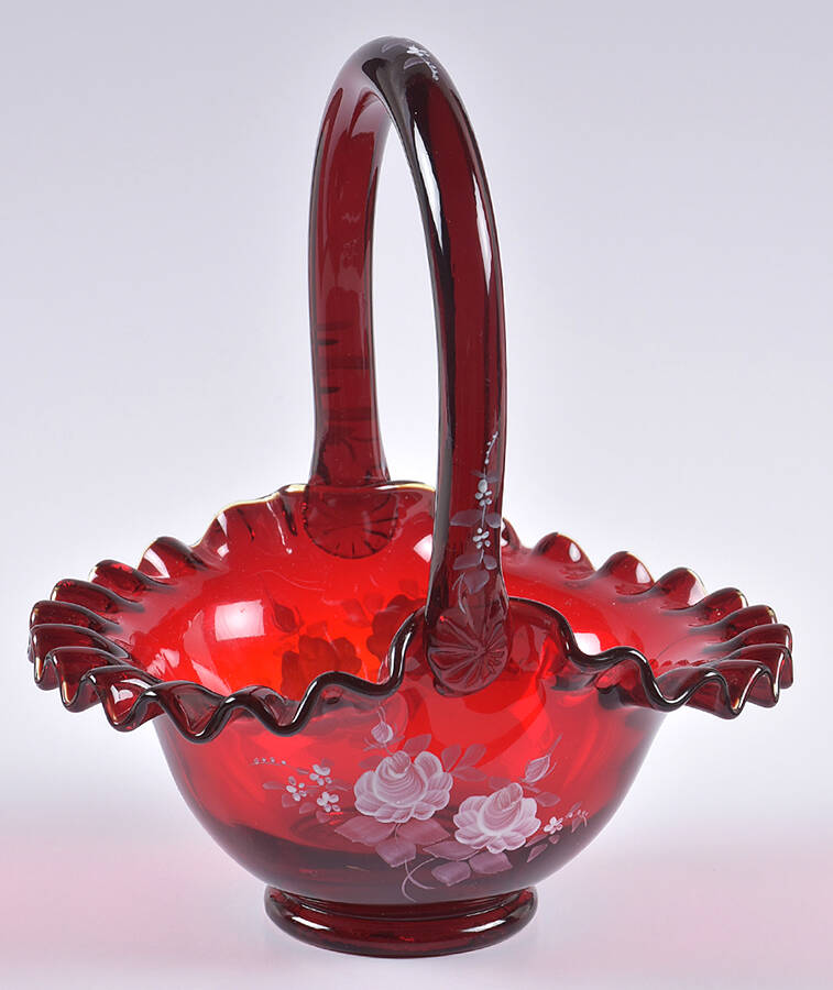 Roses On Ruby #7237 8" Basket by Fenton-1