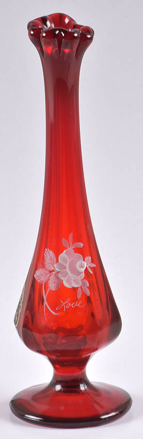 Roses On Ruby 8" Bud Vase by Fenton-1