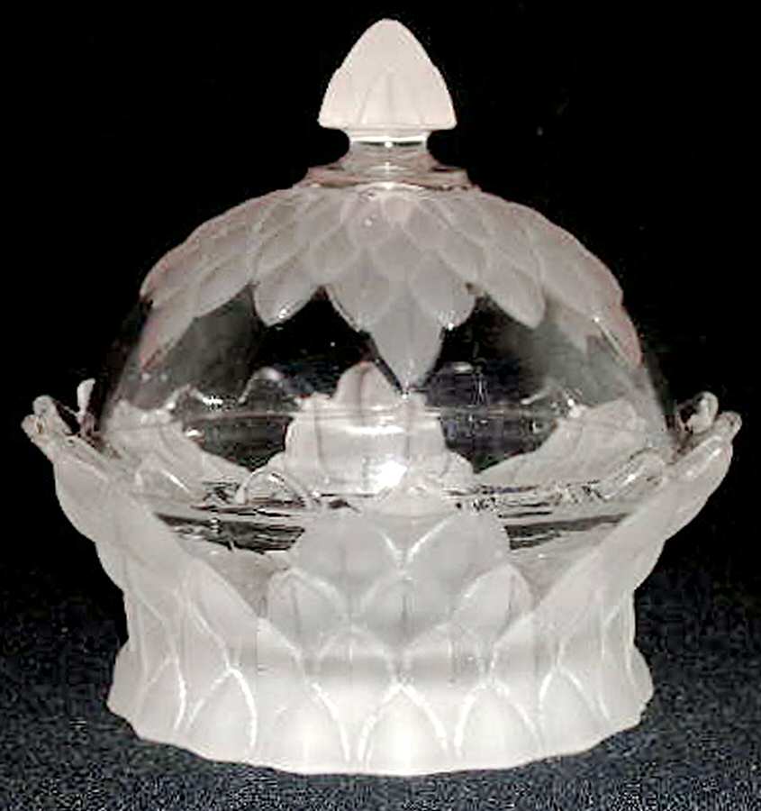 Frosted Artichoke Round Covered Butter by Fostoria-1