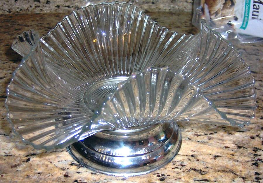 Sheffield Clear 9" Round Crimped Bowl w/Metal Base by Fenton-1