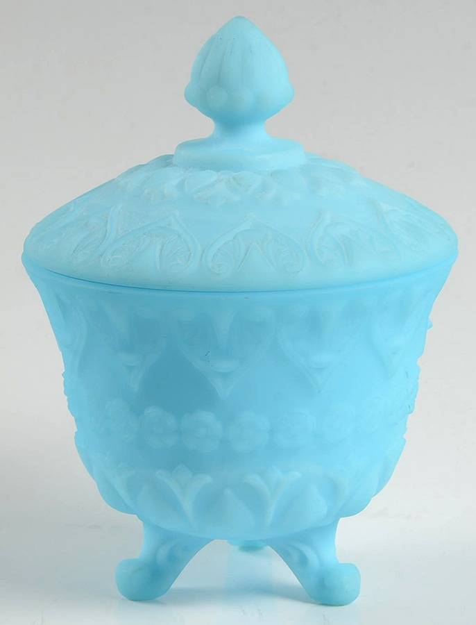 Blue Satin Candy Box & Lid by Fenton-1
