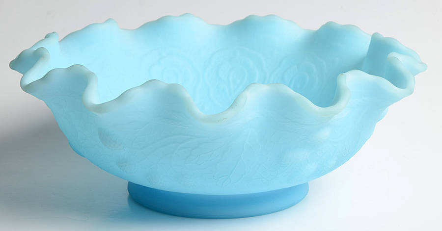 Blue Satin 8" Round Crimped Bowl by Fenton-1