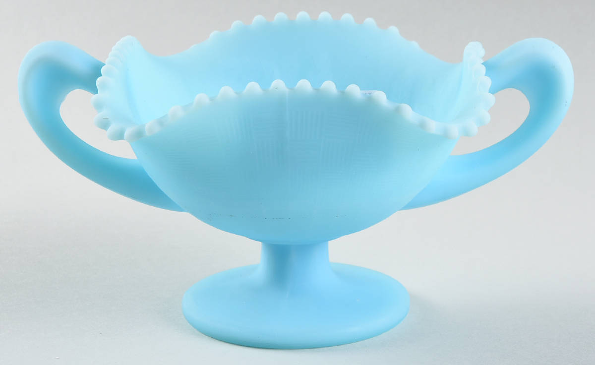 Blue Satin Footed Handled Open Jam/Jelly by Fenton-1