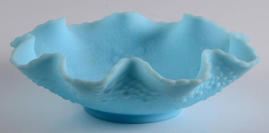 Blue Satin 10" Round Crimped Bowl by Fenton-1