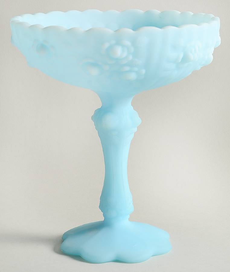 Blue Satin Round Compote (Height X Width) by Fenton-1