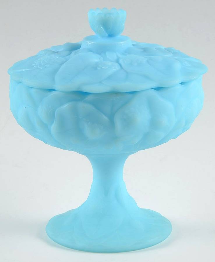 Blue Satin Footed Candy Box & Lid by Fenton-1