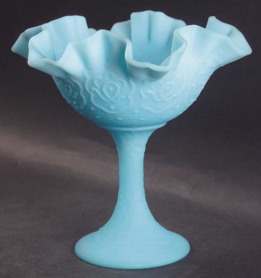 Blue Satin Round Compote (Height X Width) by Fenton-1