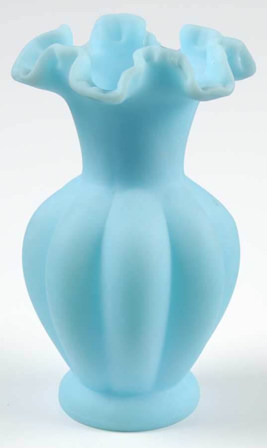 Blue Satin 6" Flower Vase by Fenton-1