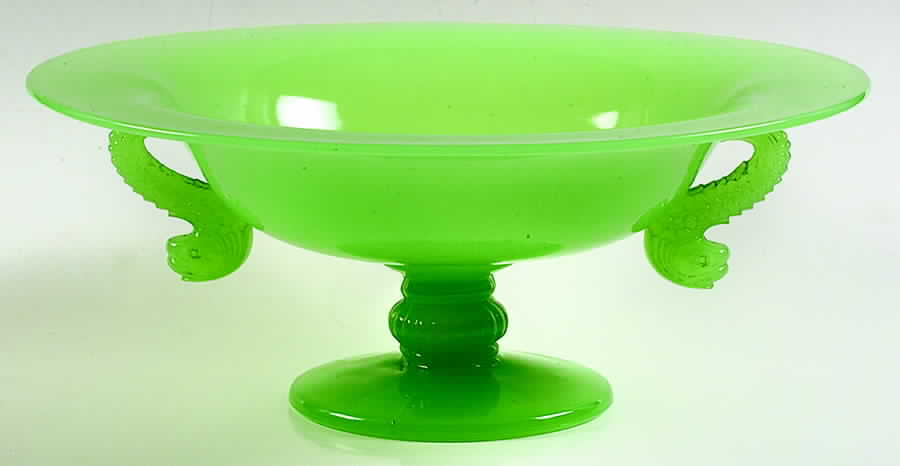 Dolphin Jadite 10" Footed Bowl by Fenton-1