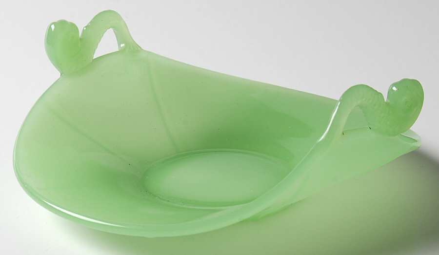 Dolphin Jadite Handled Bon Bon by Fenton-1