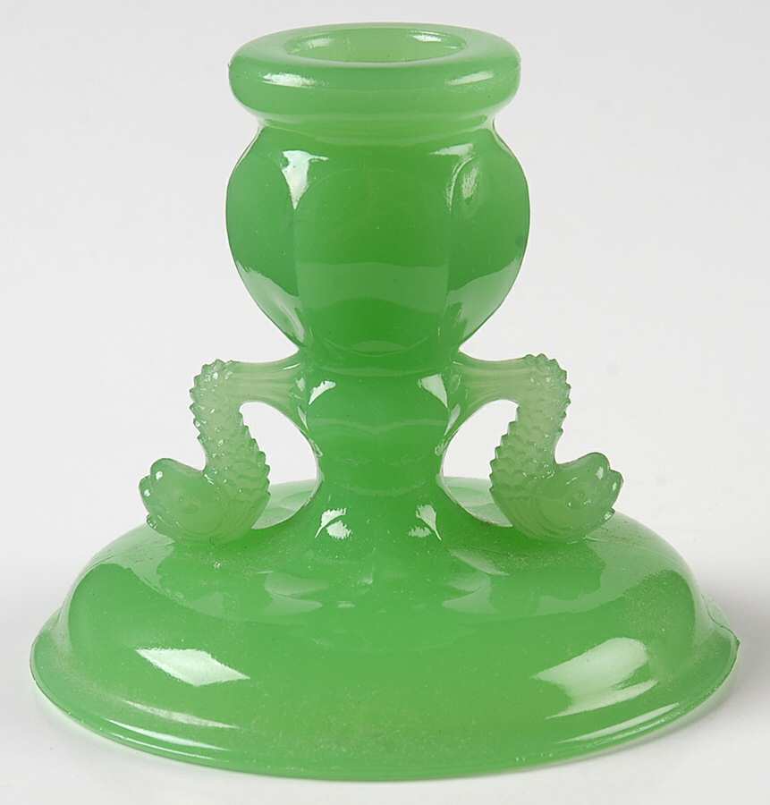 Dolphin Jadite 3" Single Light Candlestick by Fenton-1
