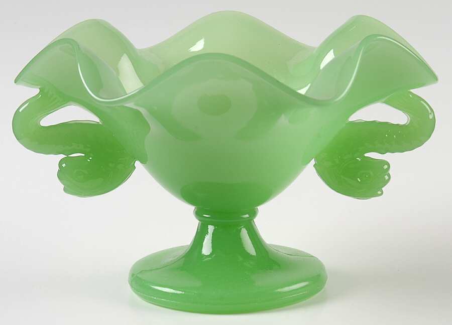 Dolphin Jadite 7" Round Crimped Bowl by Fenton-1