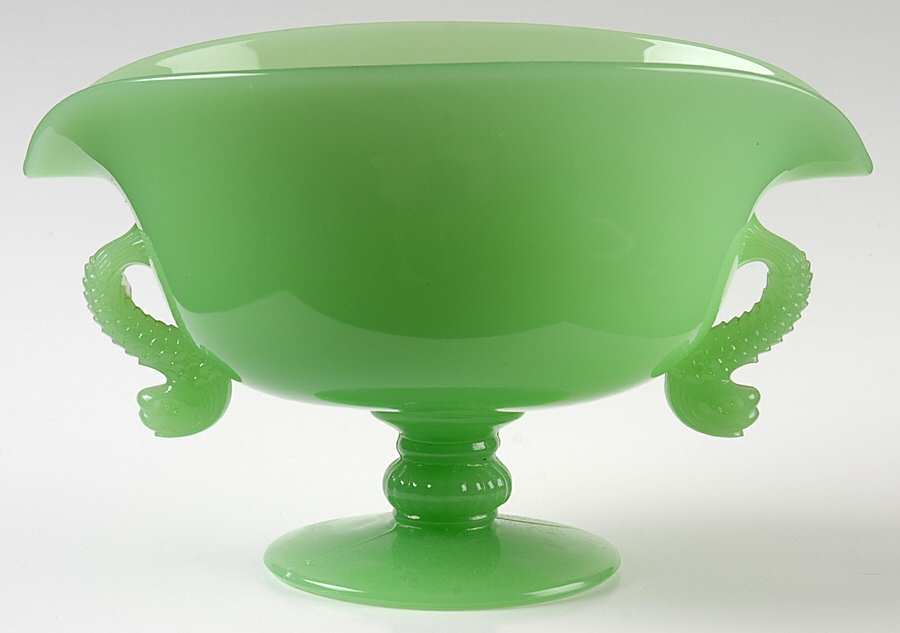 Dolphin Jadite 9" Oval Footed Bowl by Fenton-1