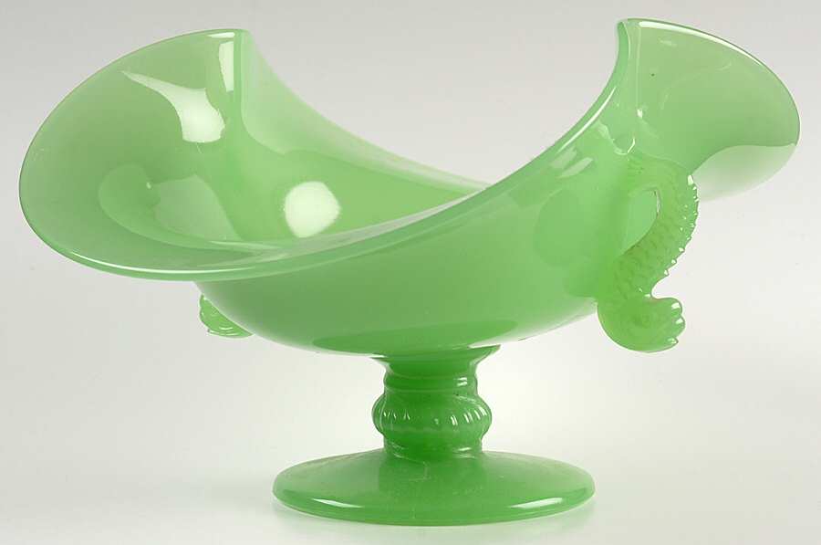 Dolphin Jadite 11" Oval Footed Bowl by Fenton-1