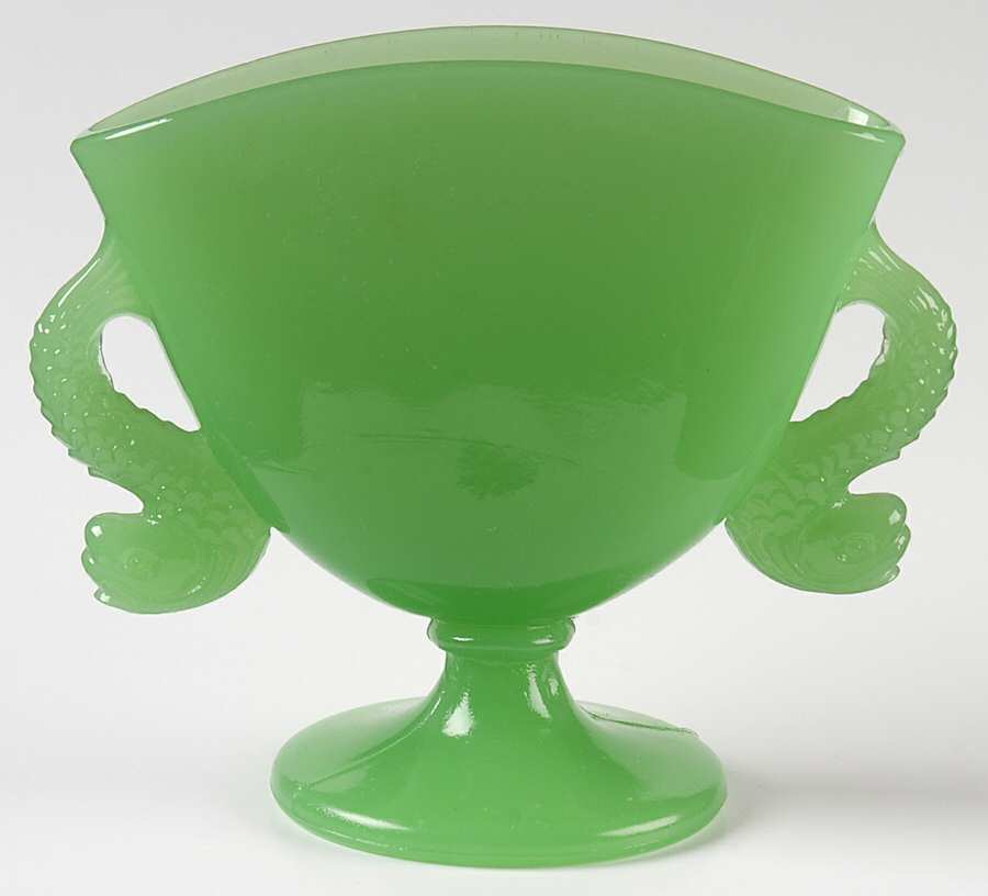 Dolphin Jadite 5" Fan Vase by Fenton-1
