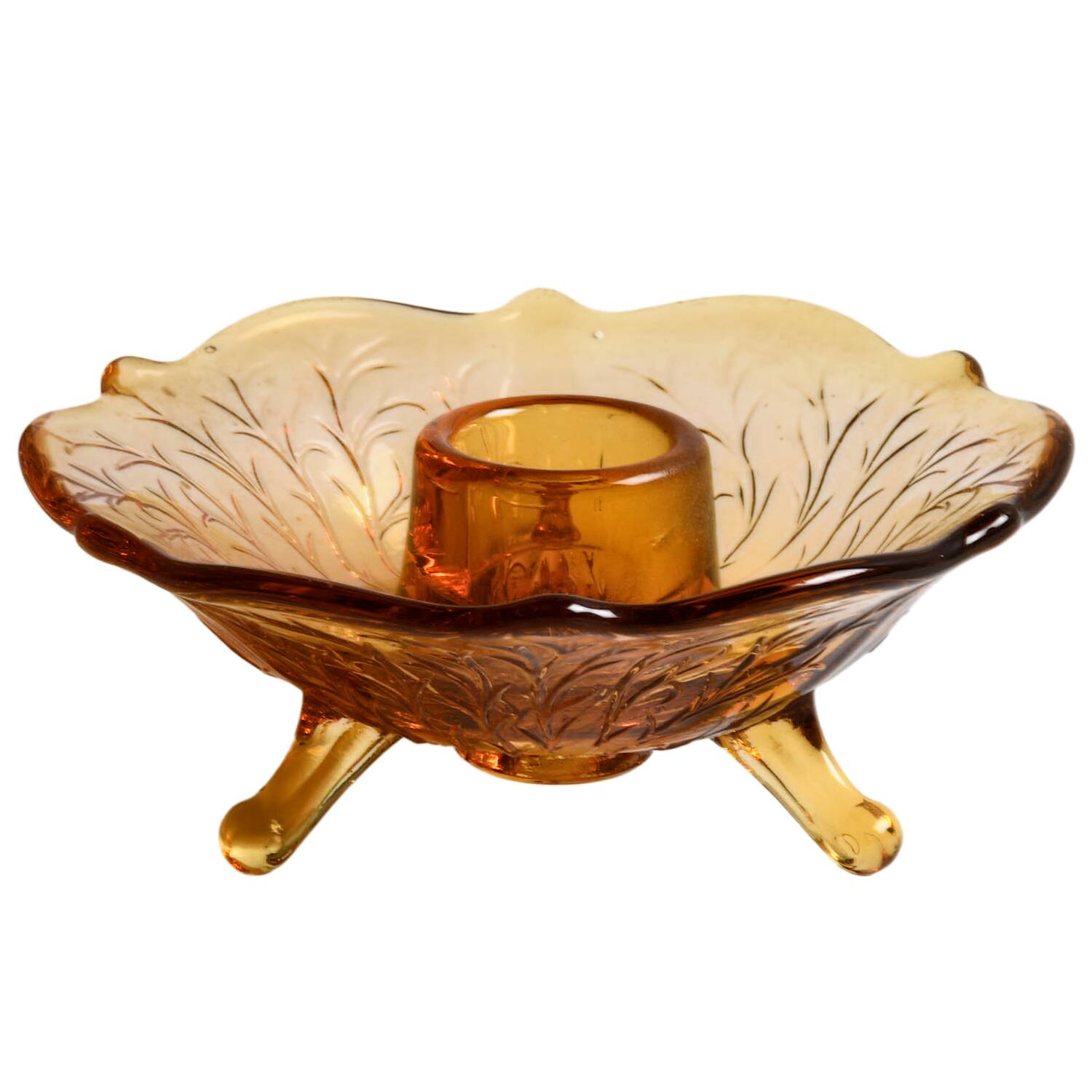 Silvertone Amber Single Light Candlestick by Fenton-1