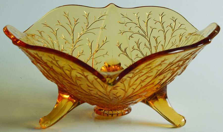 Silvertone Amber 6" 3-Toed Triangular Bowl by Fenton-1