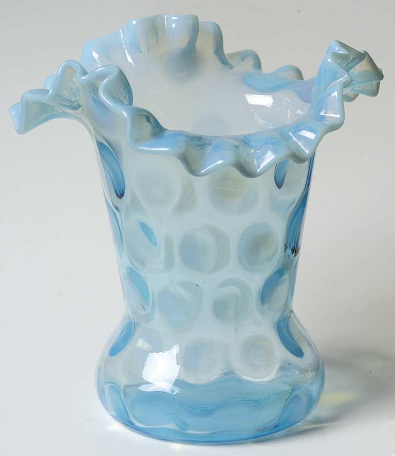 Dot Optic Blue (Opalescent) 5" Crimped Vase by Fenton-1