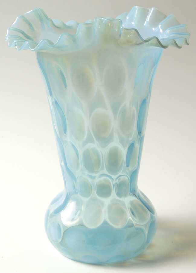 Dot Optic Blue (Opalescent) 10" Crimped Vase by Fenton-1