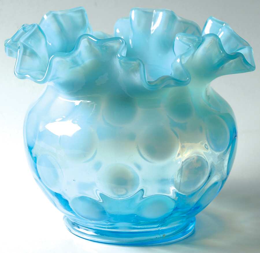 Dot Optic Blue (Opalescent) 5" Double Crimped Vase by Fenton-1