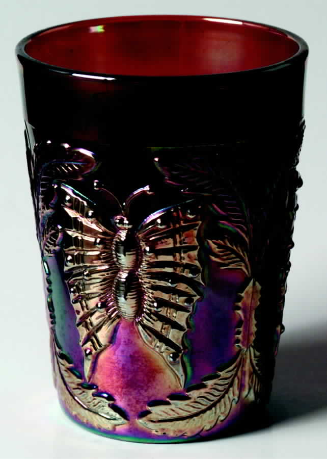 Butterfly and Fern Amethyst (Carnival, Older) Flat Tumbler by Fenton-1