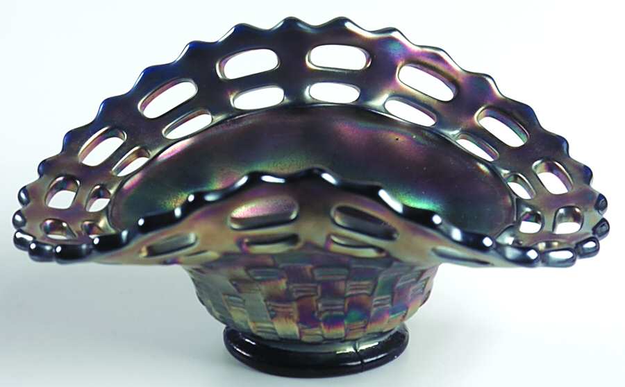 Basketweave with Open Edge Cobalt (Carnival) 6" Oval Bon Bon by Fenton-1