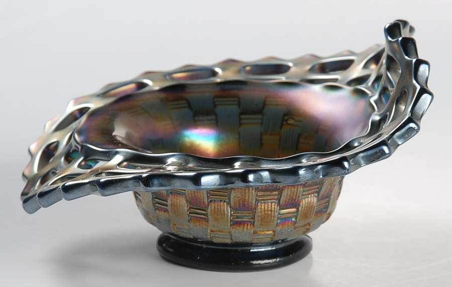 Basketweave with Open Edge Cobalt (Carnival) 5" Hat Basket by Fenton-1