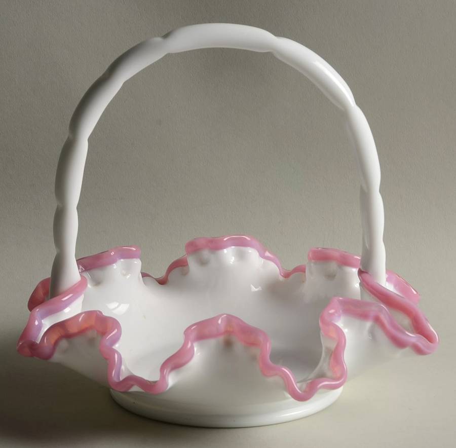 Apple Blossom Crest #7336 Crests 6" Basket by Fenton-1