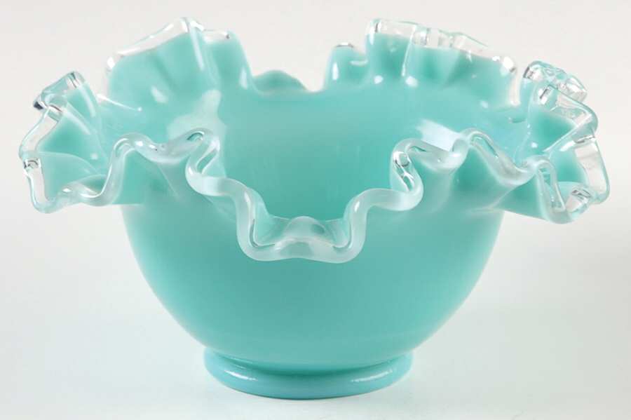 Silver Turquoise 7" Round Double Crimped Bowl by Fenton-1