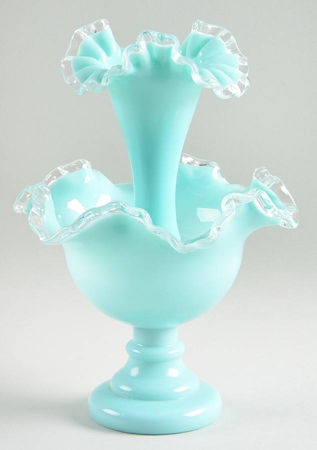 Silver Turquoise Footed Epergne Bowl with Vase by Fenton-1