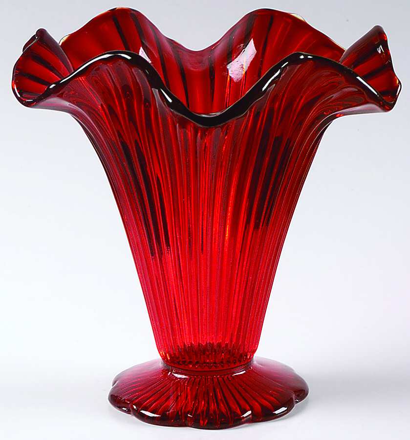 Sheffield Ruby 6" Crimped Vase by Fenton-1