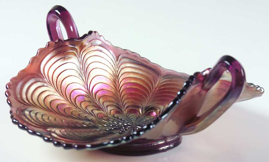 Peacock Tail Violet (Carnival) 2 Handled Bon Bon by Fenton-1