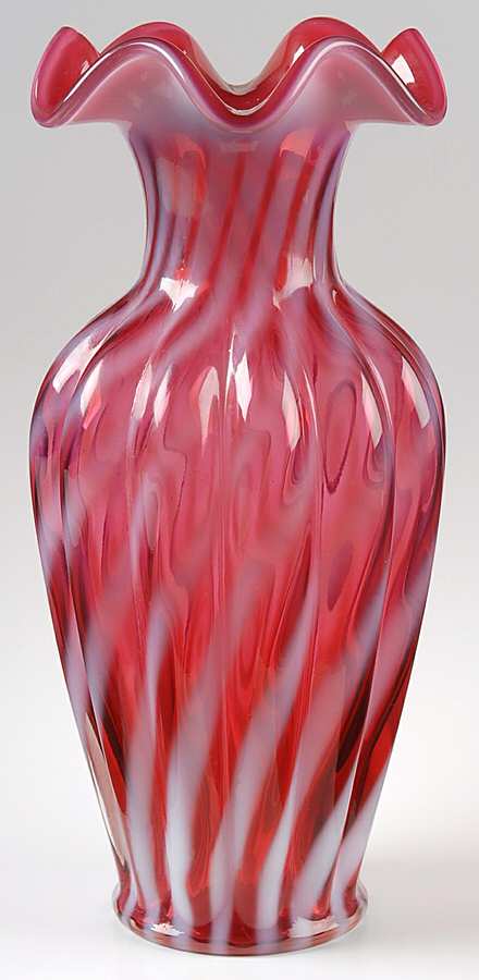 Spiral Optic Cranberry (Opalescent) 11" Flower Vase by Fenton-1