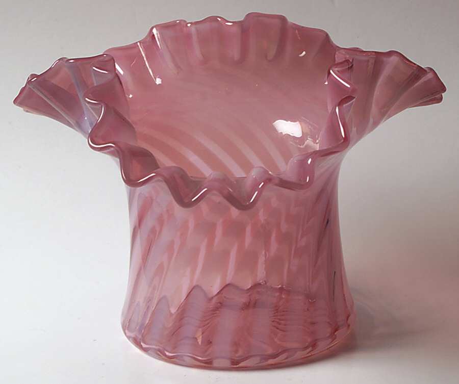 Spiral Optic Cranberry (Opalescent) 4" Crimped Vase by Fenton-1