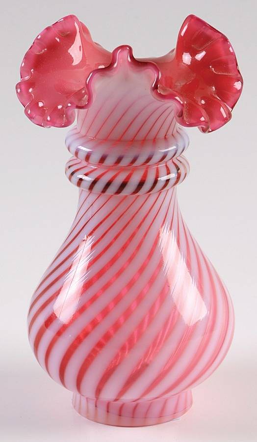 Spiral Optic Cranberry (Opalescent) 6" Flower Vase by Fenton-1